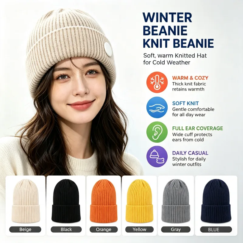Knit Beanie Hat Warm - Berretto in maglia unisex semplice a