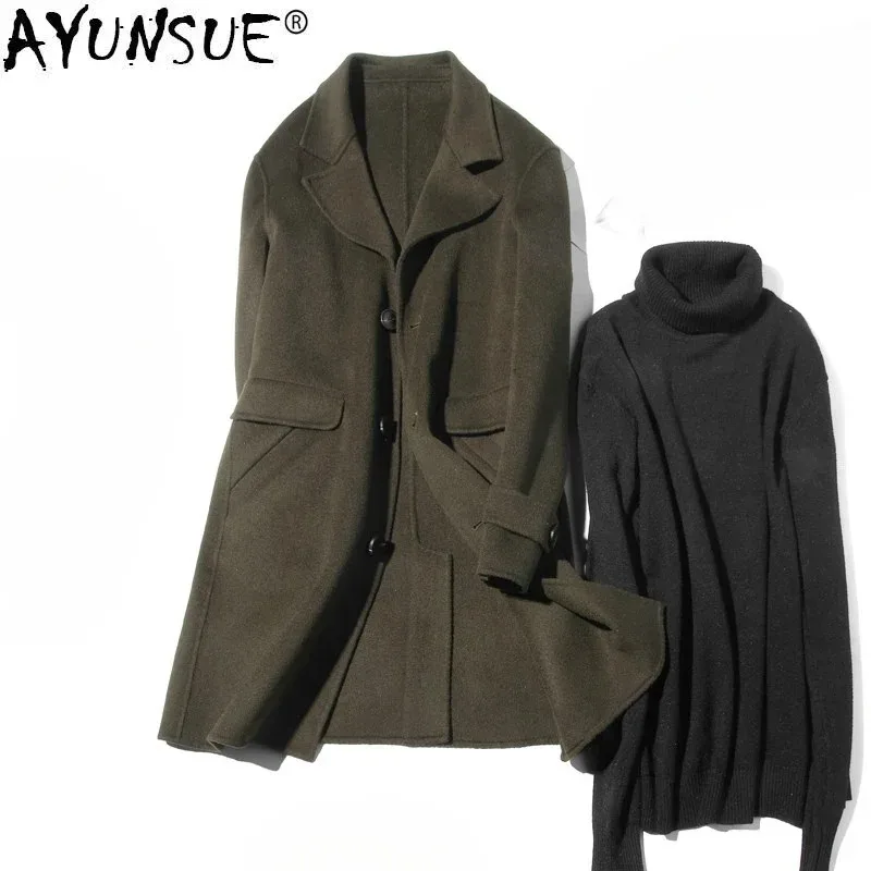 Wool Coat Peacoat - AYUNSUE 100% Lana Cappotto Da Uomo