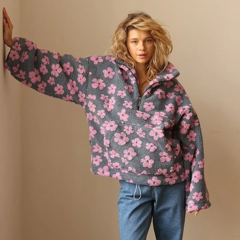 Sherpa Hoodie Fleece - Felpa con cappuccio oversize da donna