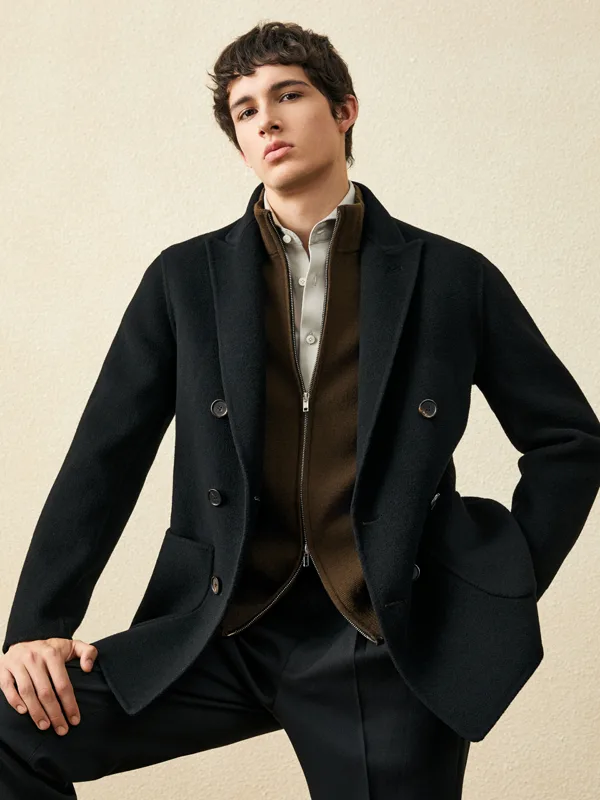 Wool Coat Peacoat - Cappotto corto da uomo in lana