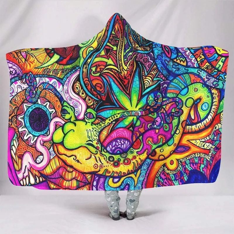 Sherpa Hoodie Fleece - Coperte con cappuccio arcobaleno trippy luminose