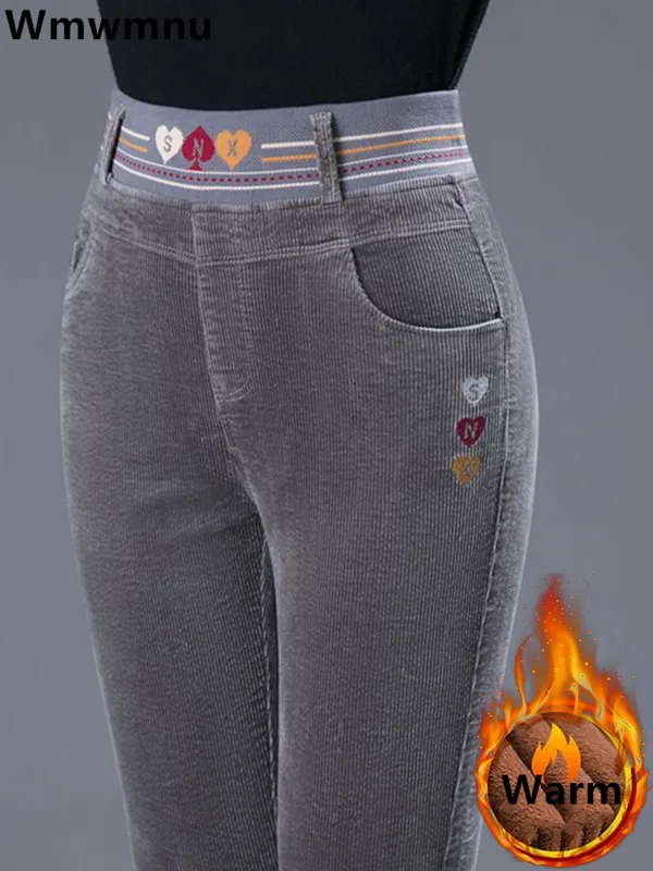 Corduroy Pant Warm - Inverno addensare peluche foderato pantaloni a