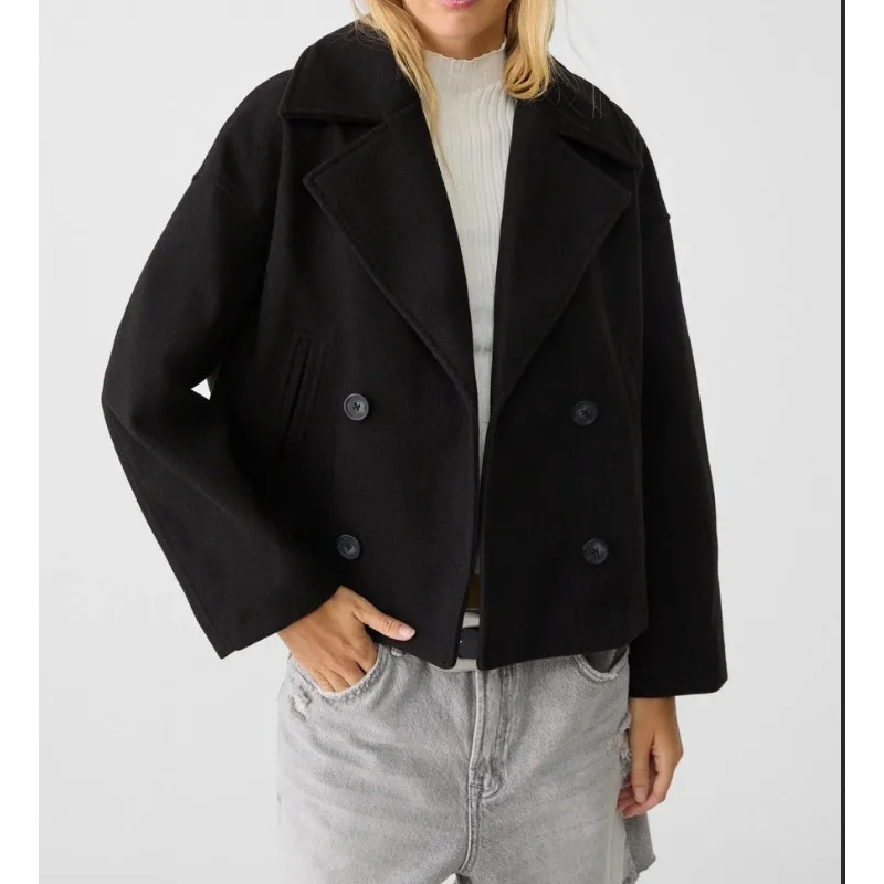 Wool Coat Peacoat - Cappotto Corto da Donna Oversize Doppiopetto