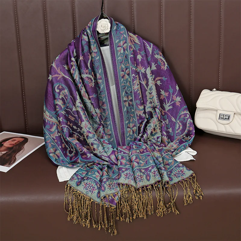 Cashmere Pashmina Wrap - Sciarpa jacquard retrò da donna in